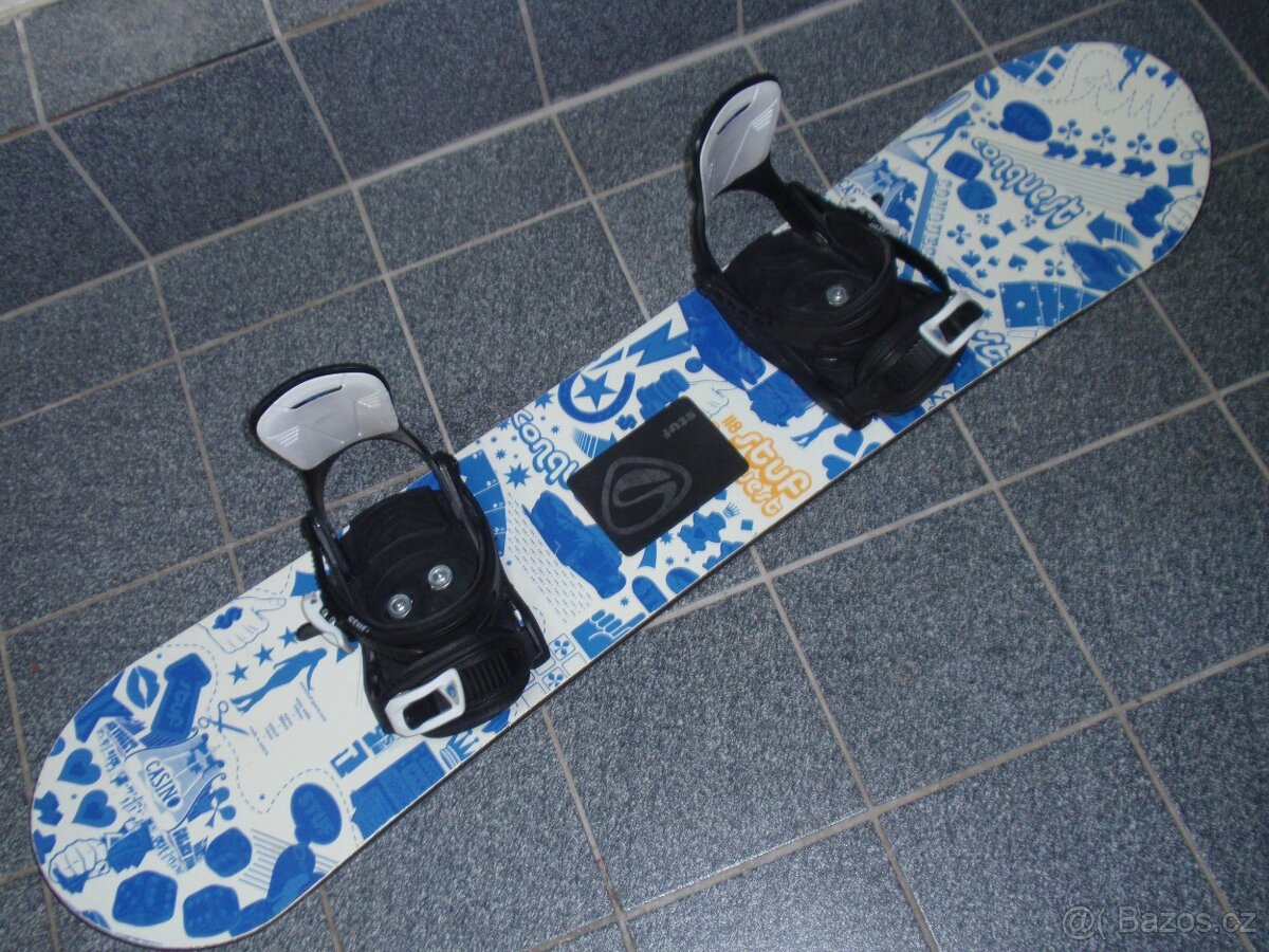 PĚKNÝ SNOWBOARD STUF CONQUEST 118 CM+VÁZÁNÍ STUF