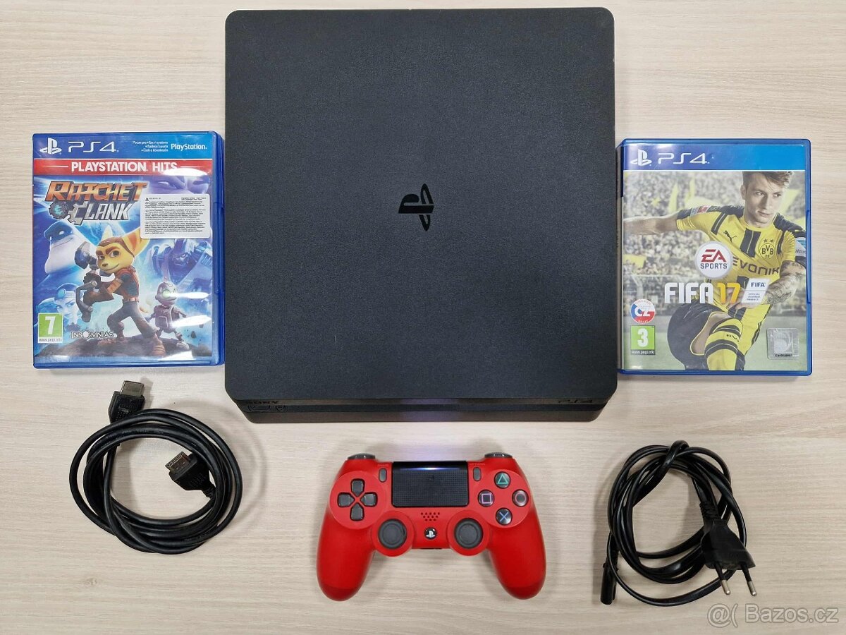 Playstation 4 slim 500gb + 2 hry + kabeláž