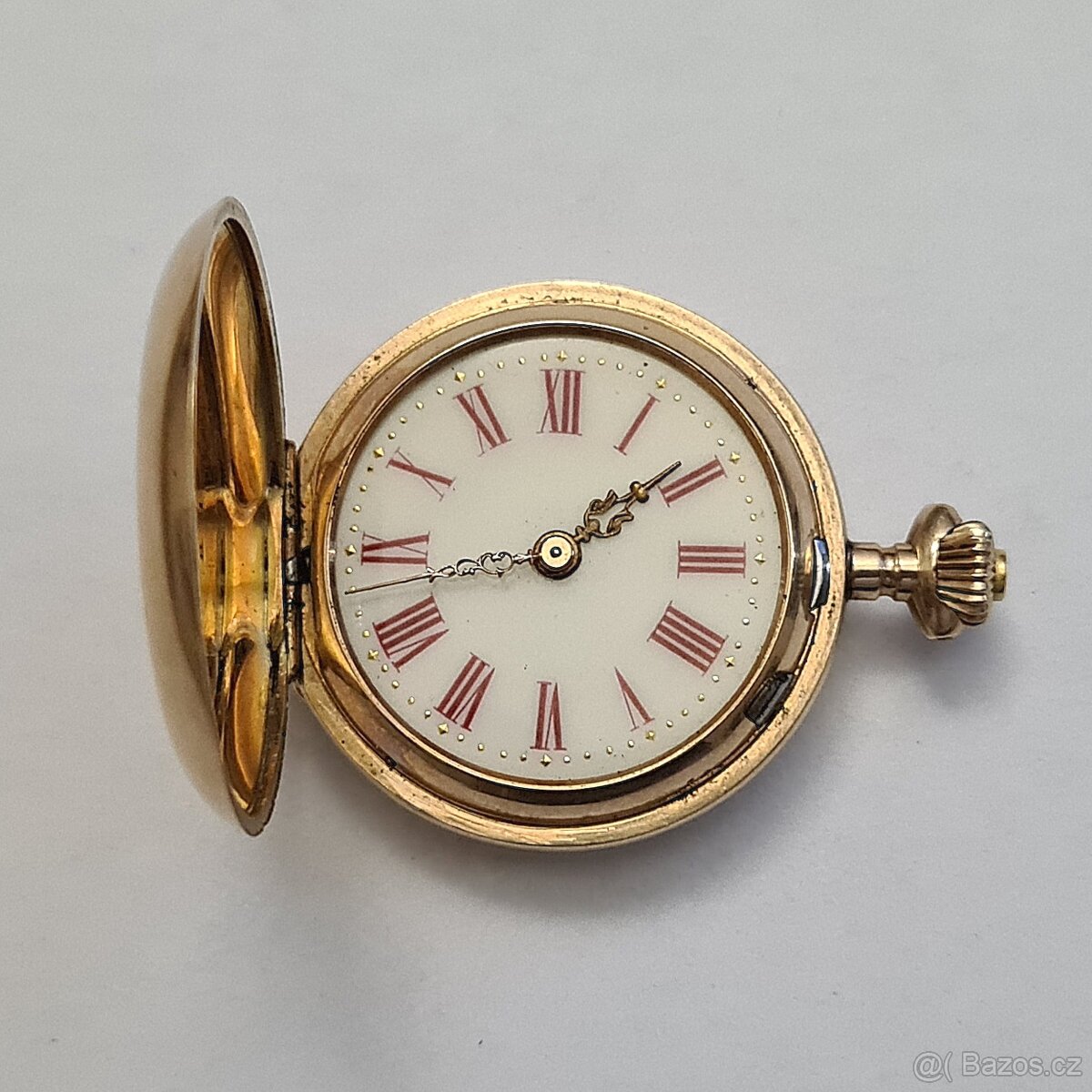 Zlaté 14K tříplášťové hodinky jeptišky R-U, 20,64g, v chodu.