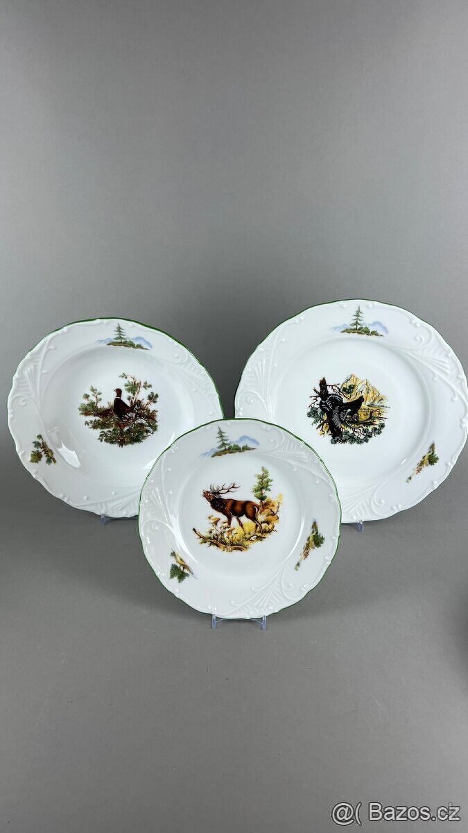 Talířová souprava,NOVÁ, myslivecký porcelán, MZ