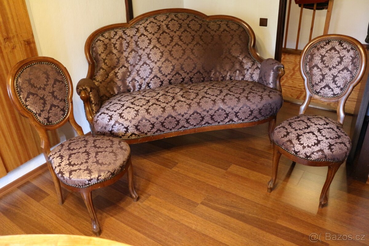 Starožitná pohovka sofa + 2 židle