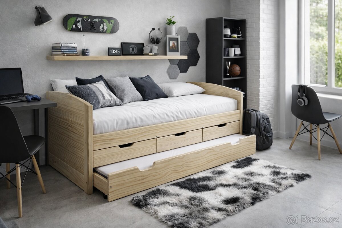 Postel multifunkční s přistýlkou masiv