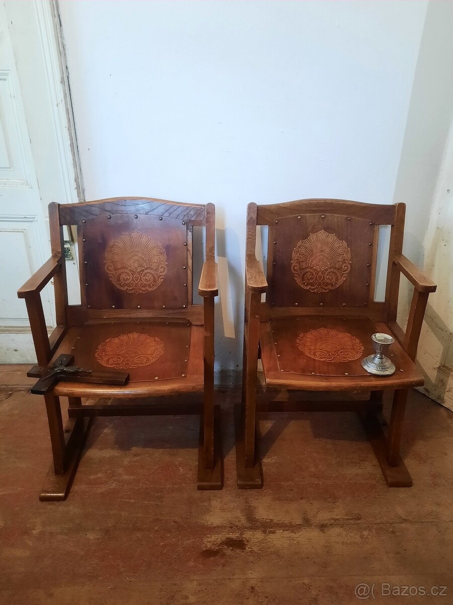 Starožitná kostelní lavice - cena za pár