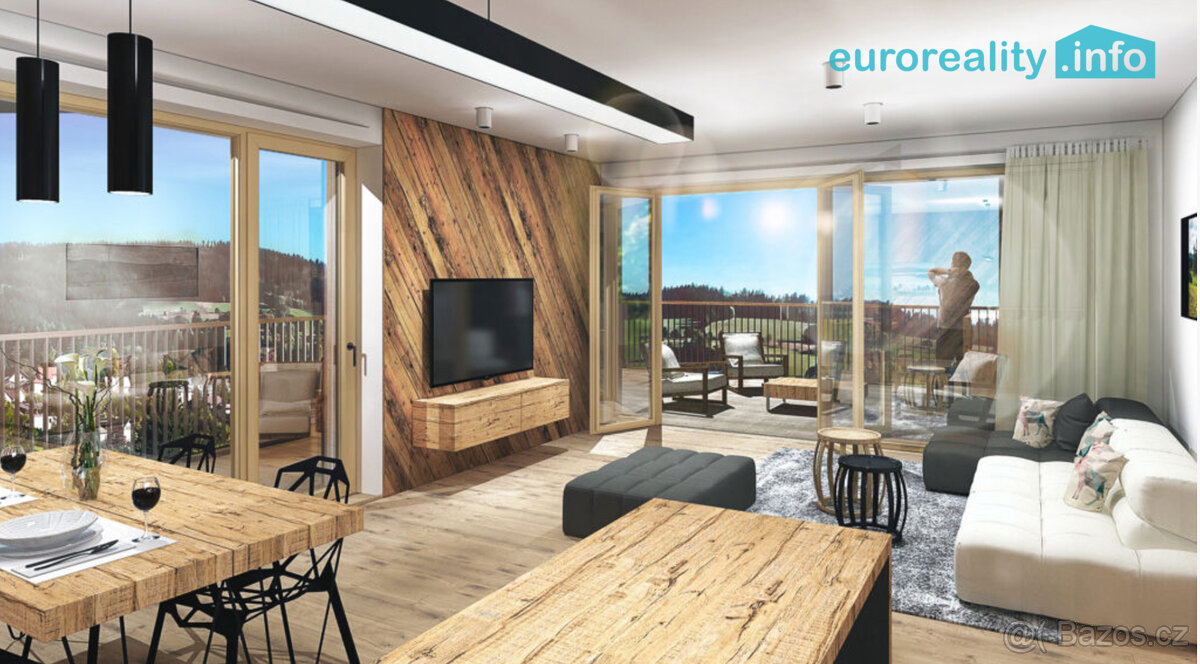 Prodej, apartmán 3+KK, 94,9 m2, balkón a terasa, Železná Rud