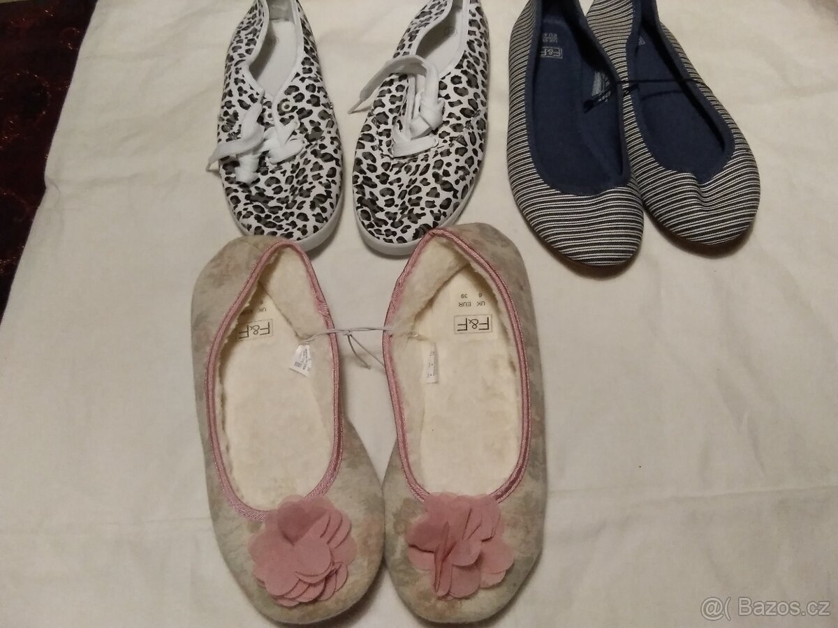 troje damske nenosene boty-tenisky-baleriny-papuce