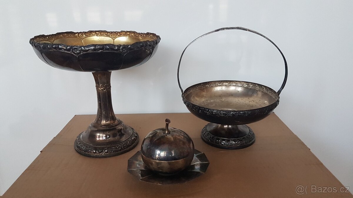 Staré alpakové mísy vhodné na dekoraci: