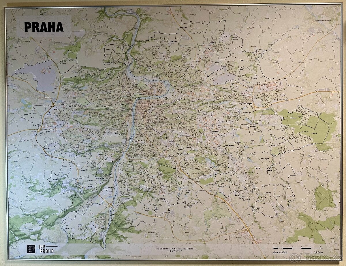 Mapa Prahy v hliníkovém rámu - velká 146x110cm