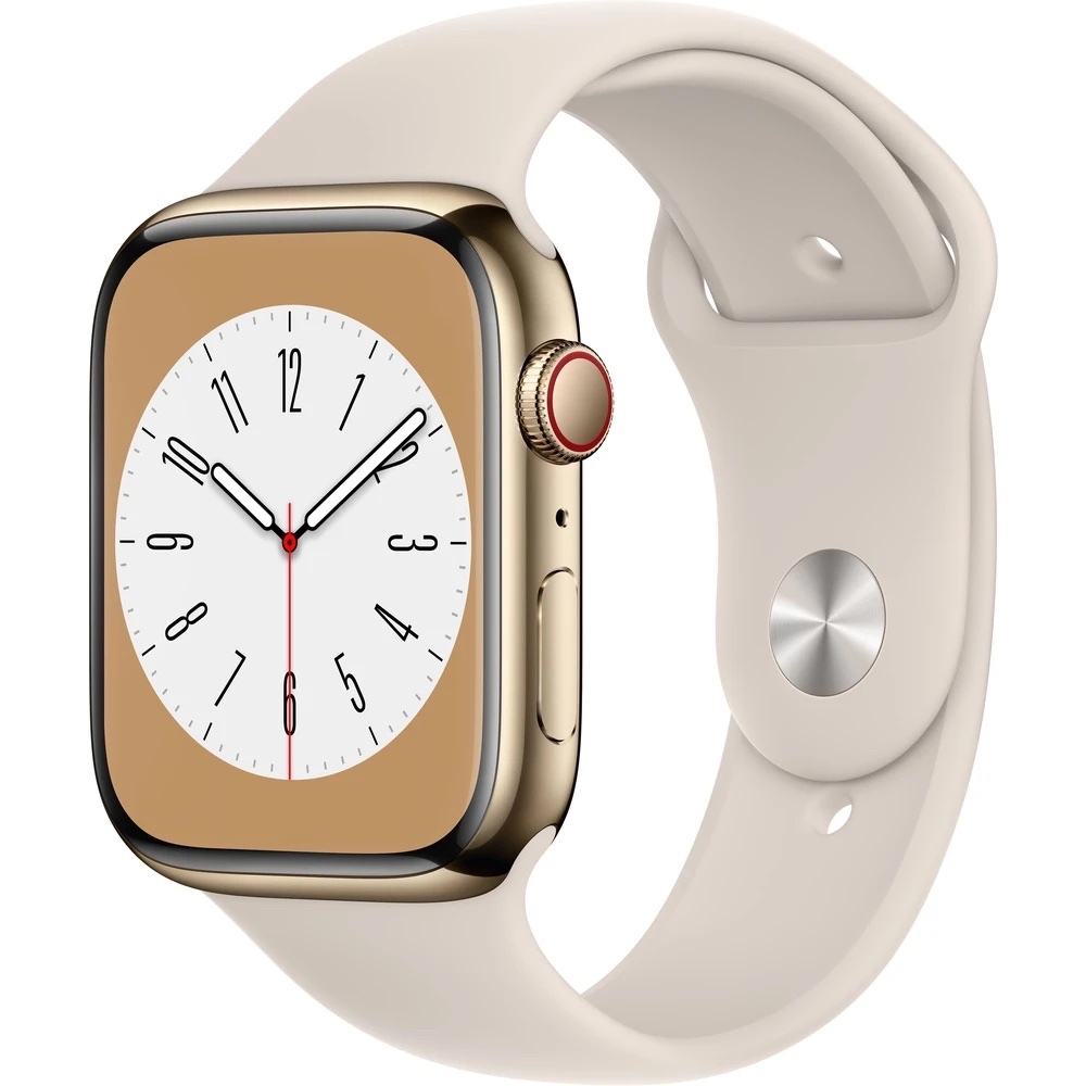 Apple Watch S8 LTE 45mm zlatá ocel s hvězdně bílým řemínkem