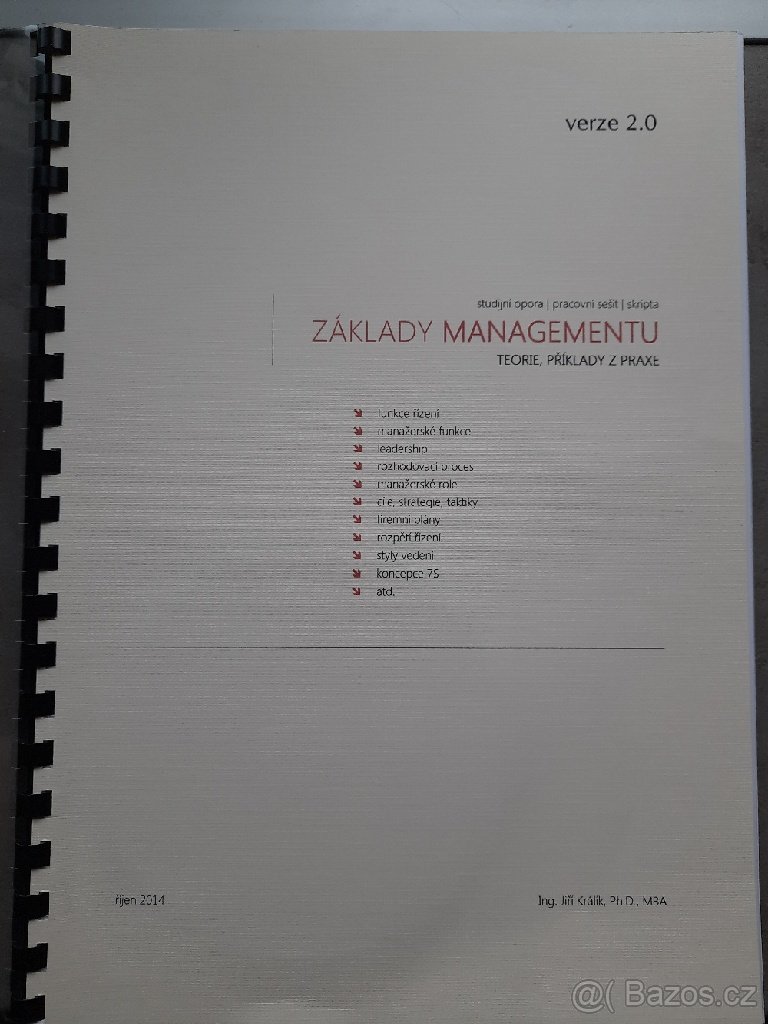 PRODÁM skripta k předmětu ZÁKLADY MANAGEMENTU.