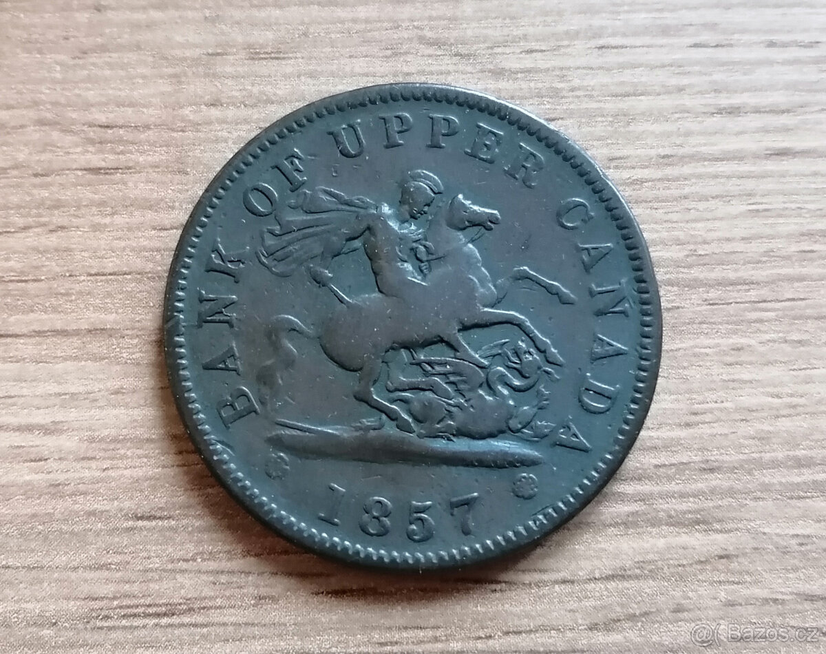 1 Penny 1857 kolonie Upper Canada mince Kanada Amerika