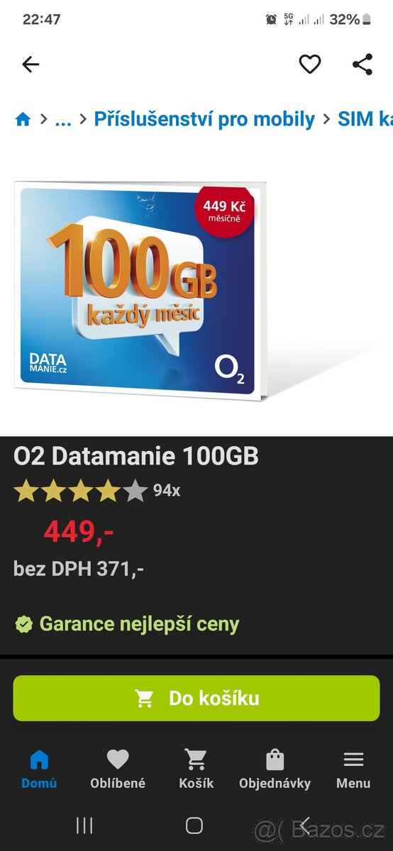 DATOVÁ SIM O2 100GB za 349,-/měs.