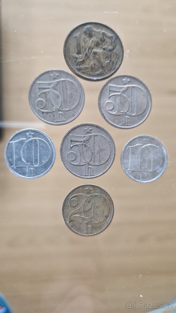 Mince 1 Kčs, 50 hal., 20 hal., 10 hal.