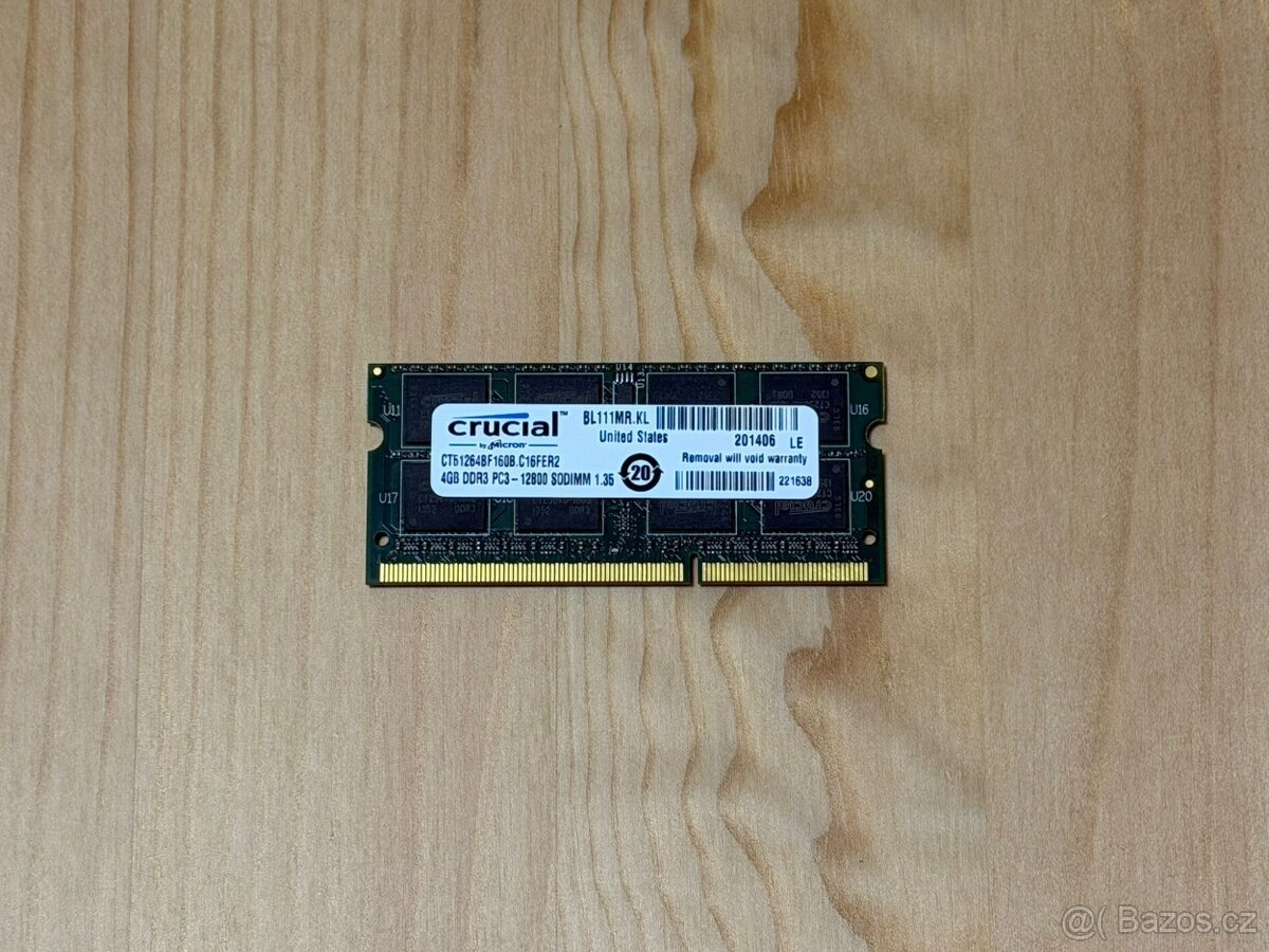 RAM paměť CRUCIAL 4GB DDR3 SODIMM 1600MHz CL11