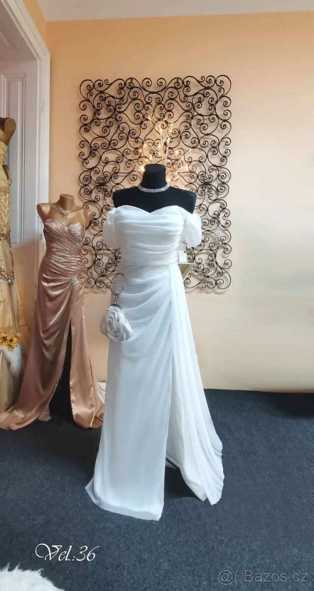 TŘPYTIVÉ IVORY ŠATY VHODNÉ DO TANEČNÍCH vel.36