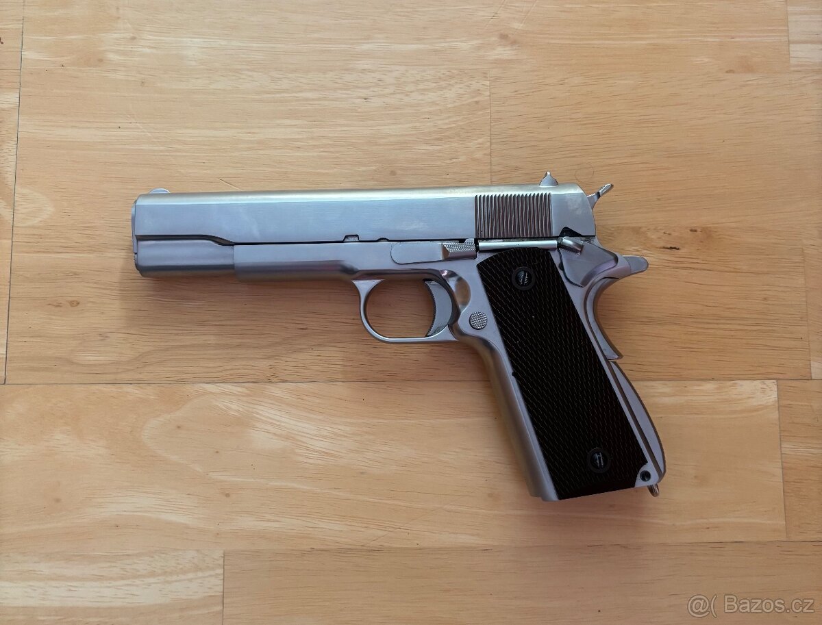 Colt 1911 Nikl - celokov, blowback - WE