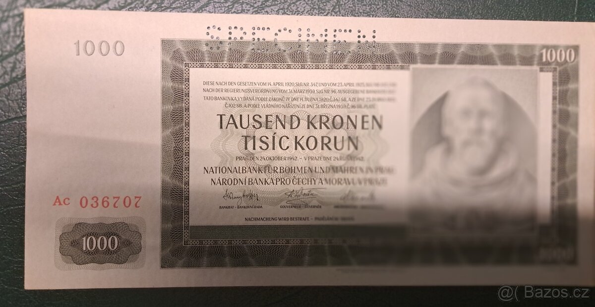 1000 kč 1942 Specimen