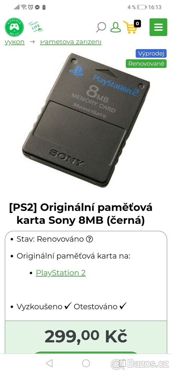 Prodám paměťové karty do PS 2.. kus 200 Kč