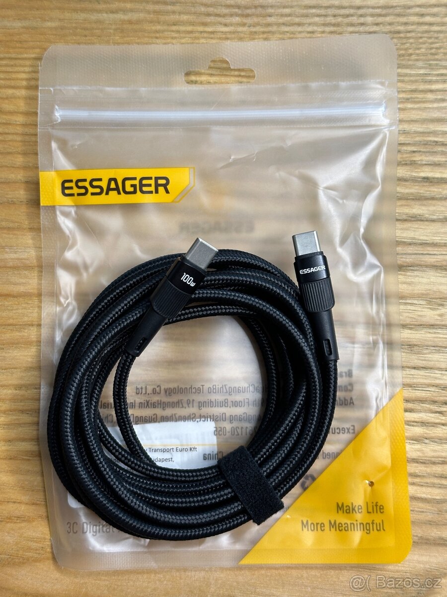 2x USB-C značkový kabel Essager 100W 3m 300cm, NOVÝ