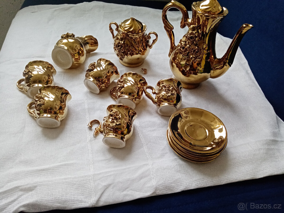 Zlatý kávový servis 15 ks