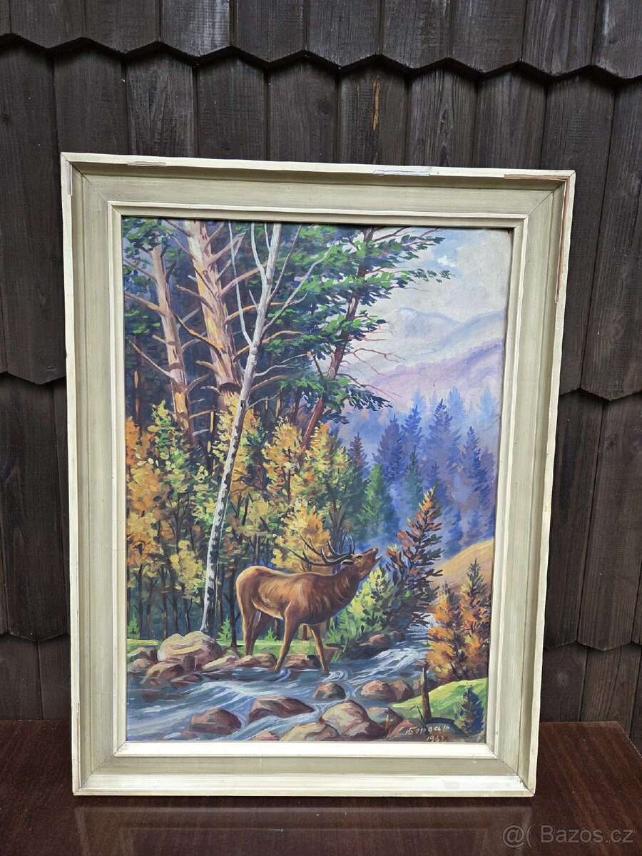 Starý myslivecký obraz Jelen