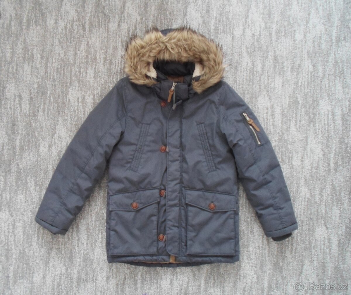 Modrá bunda bundička s kožíškem - 152