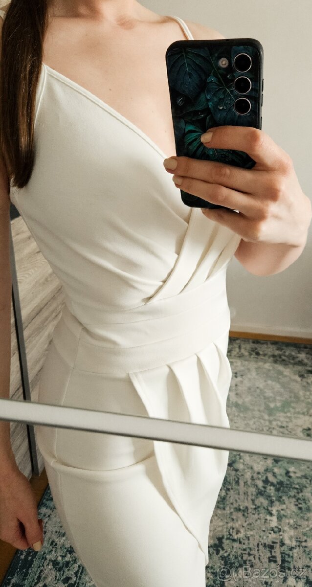 Dámské bílé koktejlové šaty na ramínka, velikost S