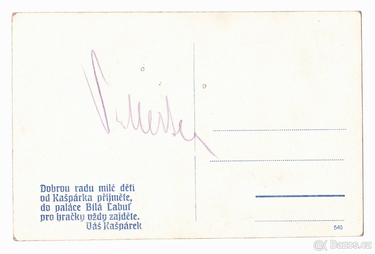 Vojta Merten, herec, autogram, reklamní pohlednice, rok 1939