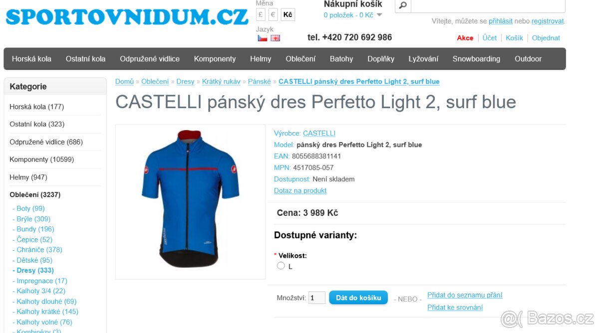 CASTELLI pánský dres Perfetto Light 2, surf blue, S