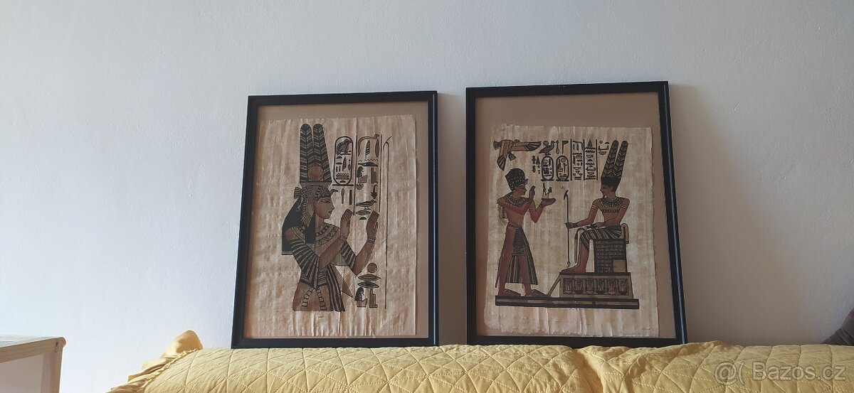 Obrazy malované na papyrus zarámované
