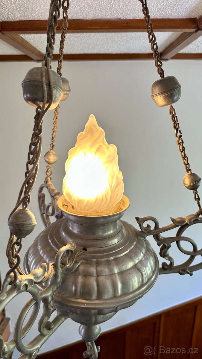 Věčné starožitné kostelní závěsné světlo z cínu - rarita ✔️