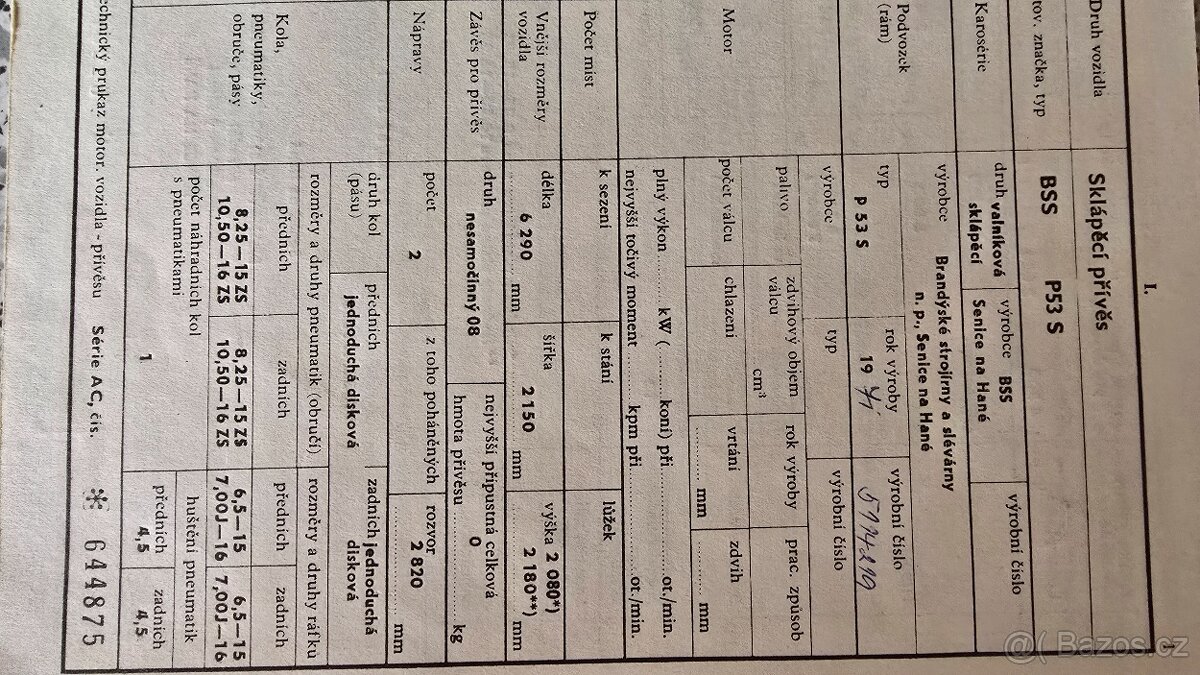 Vlek BSS P53 S doklady