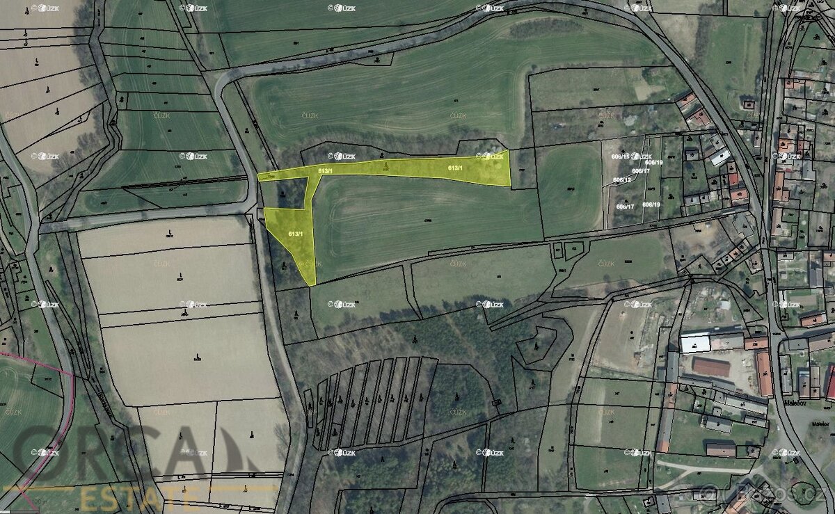 Spoluvlastnický podíl 828 m2 na pozemku v k.ú. Malešov u Hoš