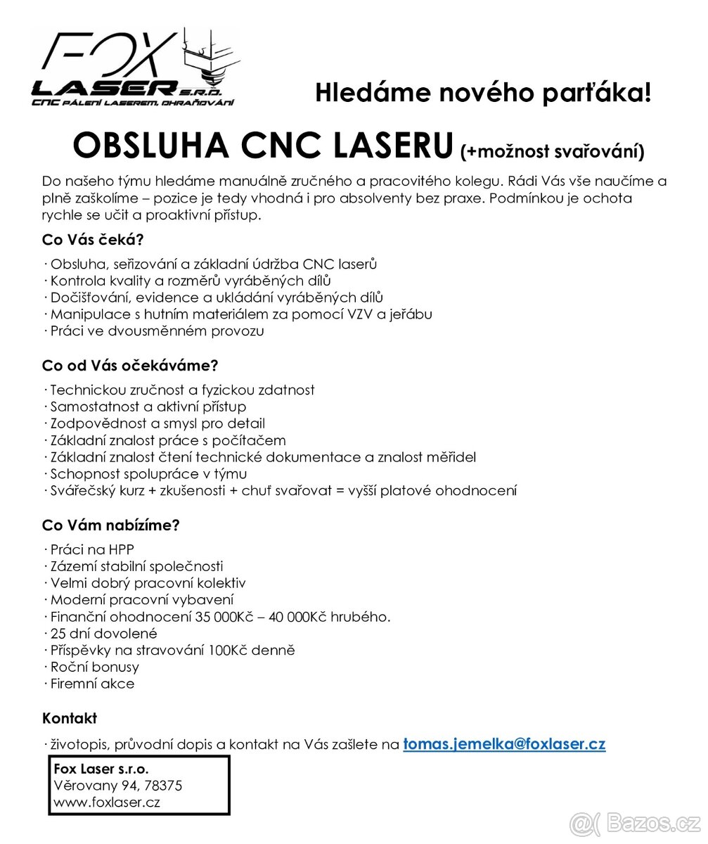 HPP - Obsluha CNC Laser