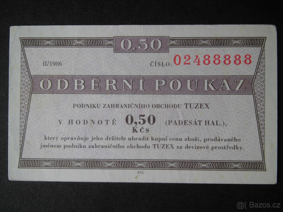 Tuzexové poukázky " 0,50Kčs a 1Kčs "