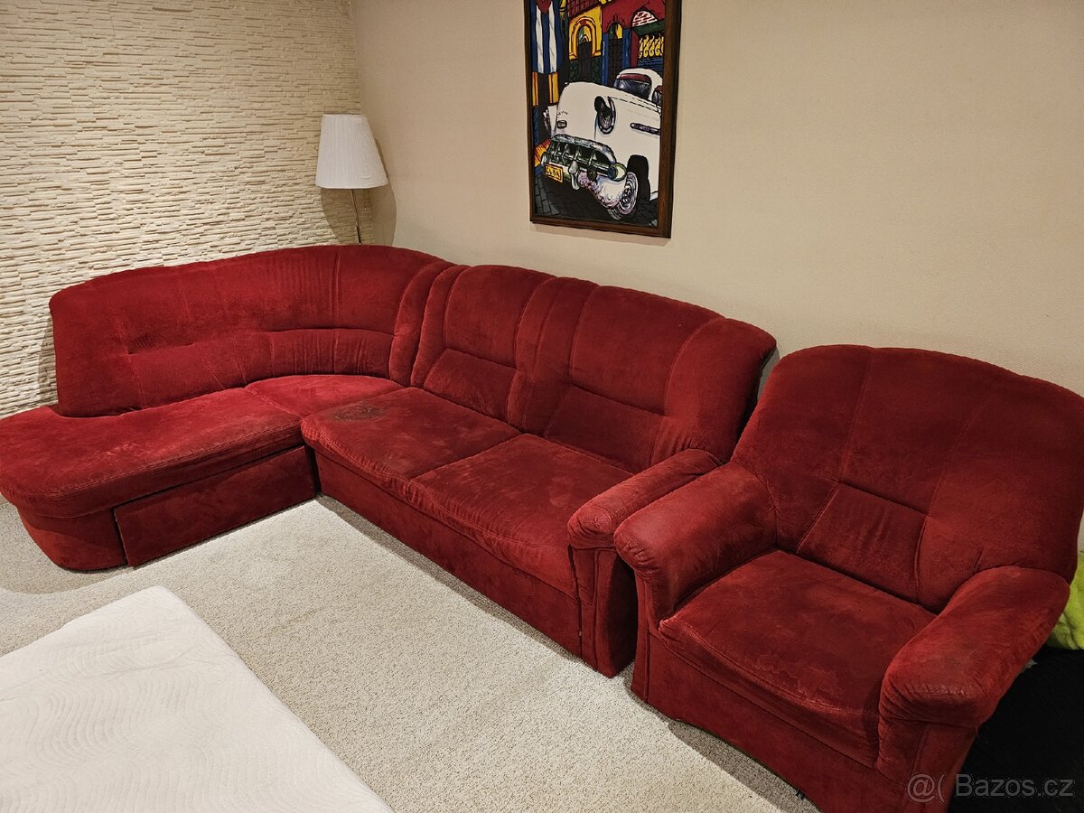 Rohová rozkládací sedačka + křeslo