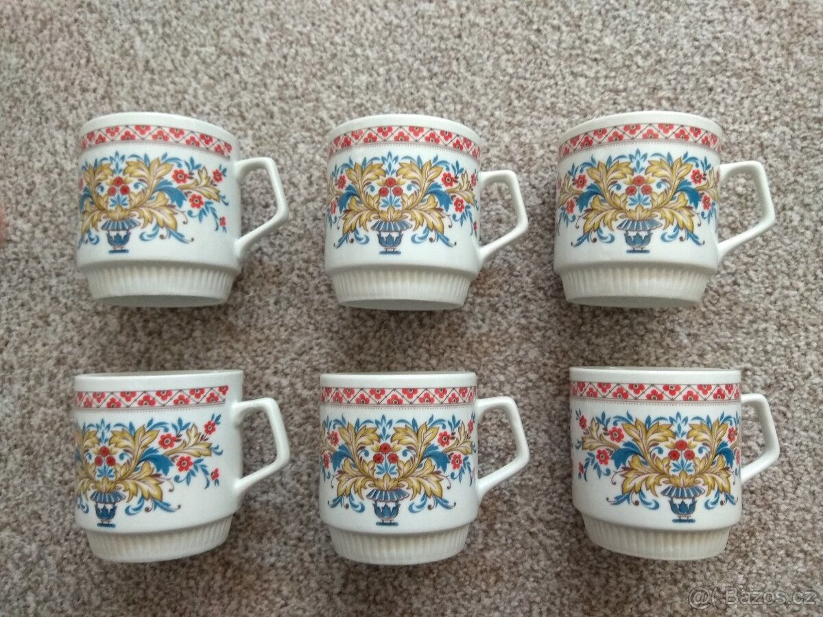 Nová sada retro hrnků Porcelánka Dubí Czechoslovakia - 6 ks