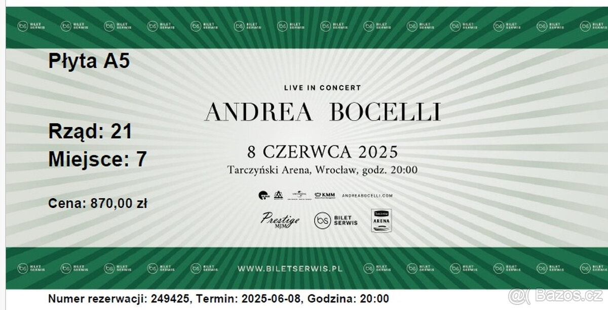 Lístky na koncert Andrea Bocelli