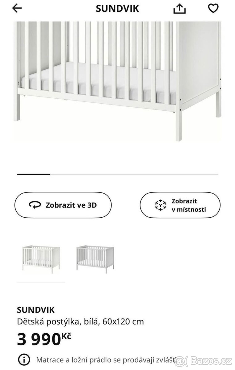 Dětská postýlka IKEA SUNDVIK bílá Rozměry: 60x120