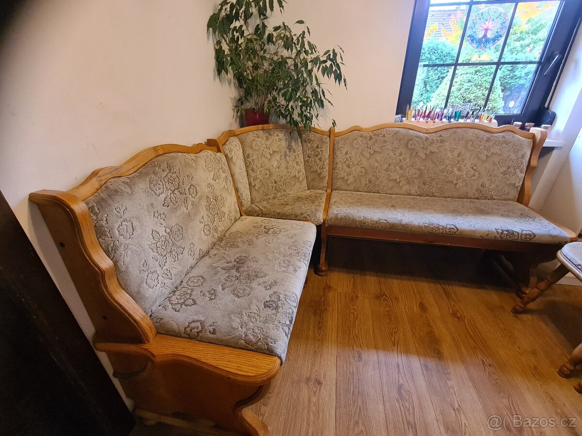 Rustikální dubová jídelní lavice + 2 židle