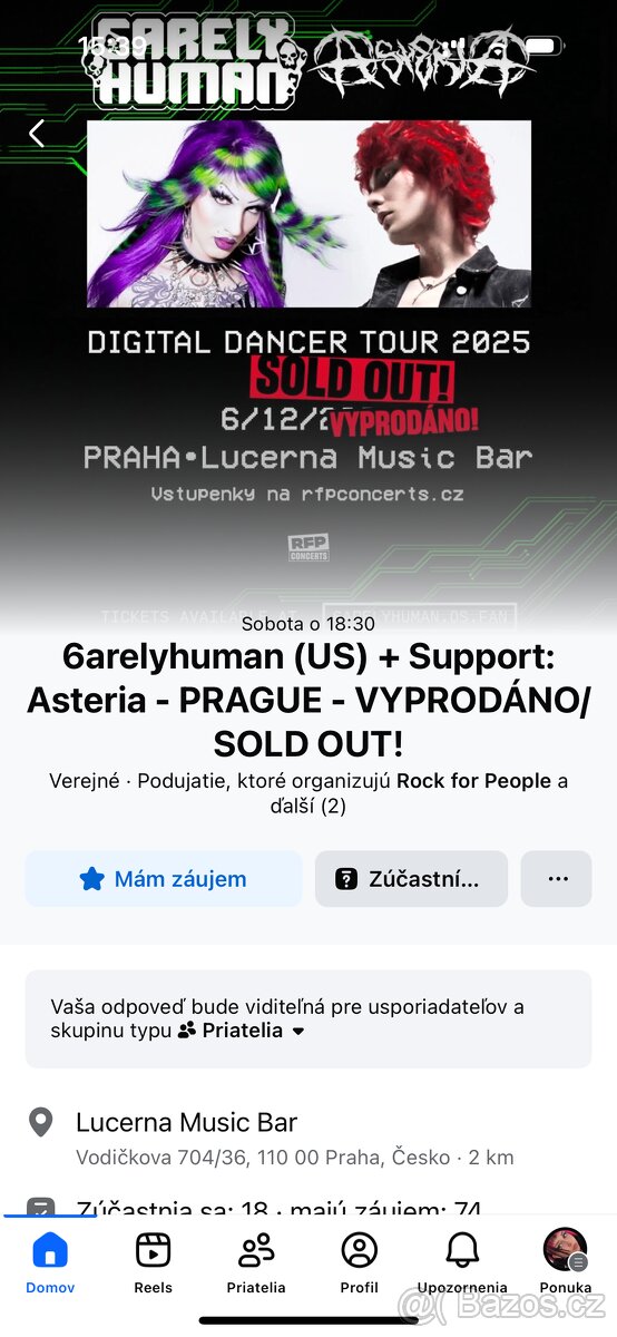 6arelyhuman vstupenka 6.12. Lucerna Praha