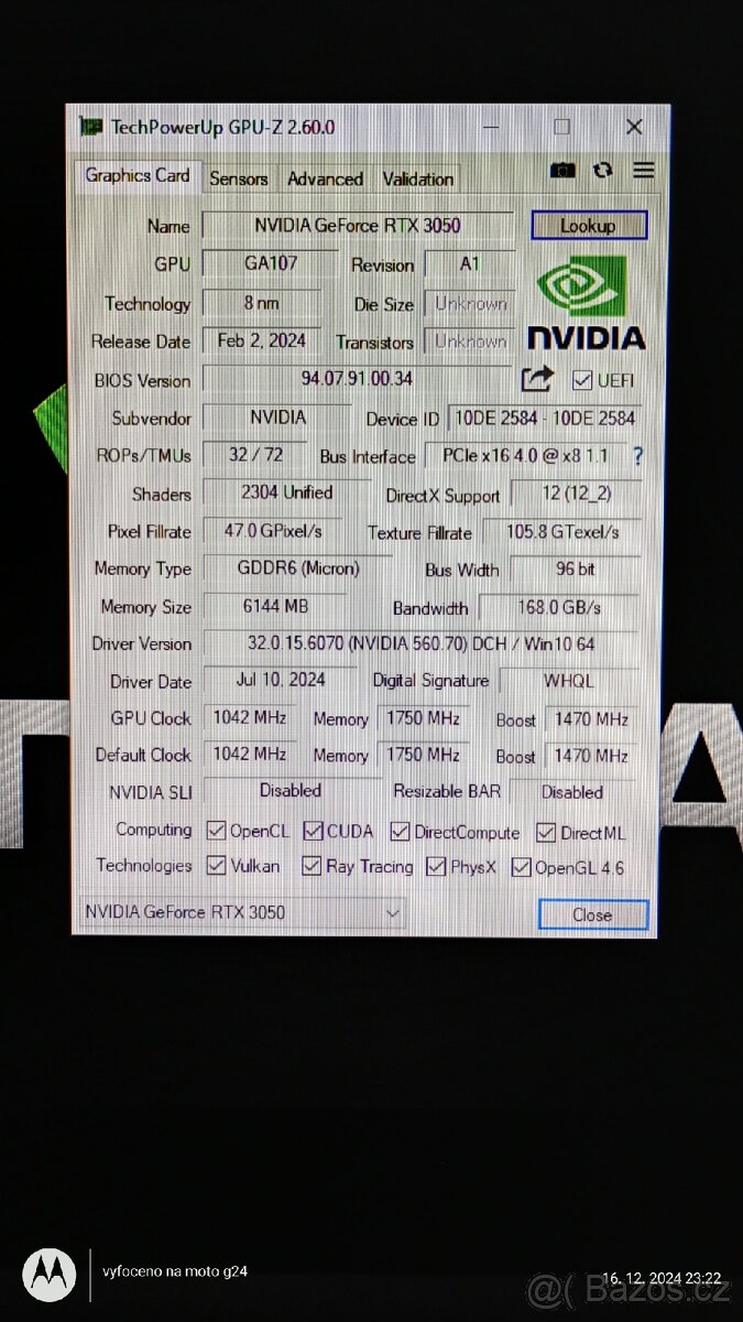GAINWARD GEFORCE RTX 3050 6GB (ZÁRUKA)