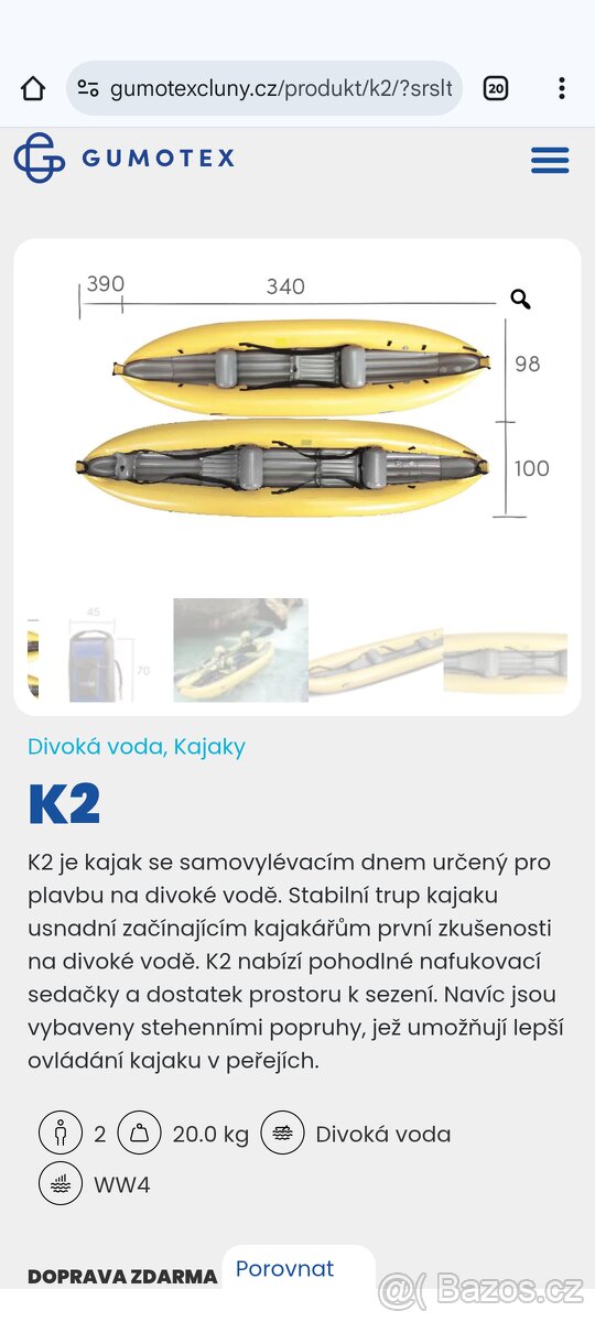 Nafukovací člun gumotex k2