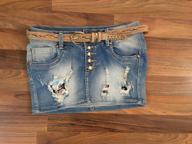 Drbaná jeans minisukně s páskem, vel XS/S, Yespink