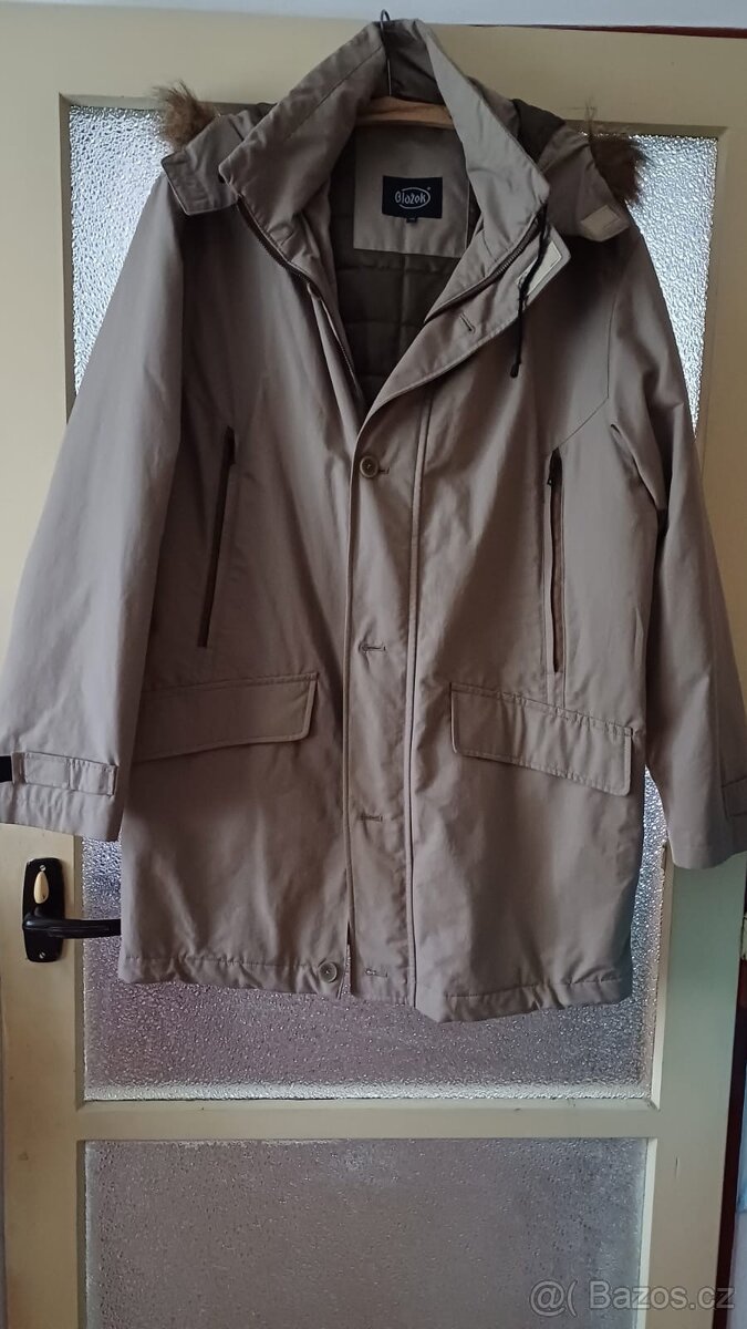 Pánská podzimní khaki bunda s kapucou, postava 175 cm