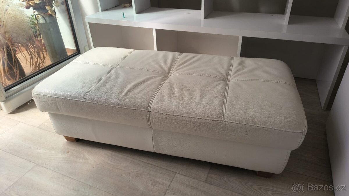 Taburet - bílá kůže, levně