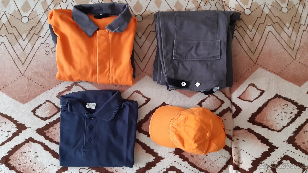 PRACOVNÍ ODĚV NEHOŘLAVÝ vel.48: BLŮZA, KALHOTY,TRIČKO,ČEPICE