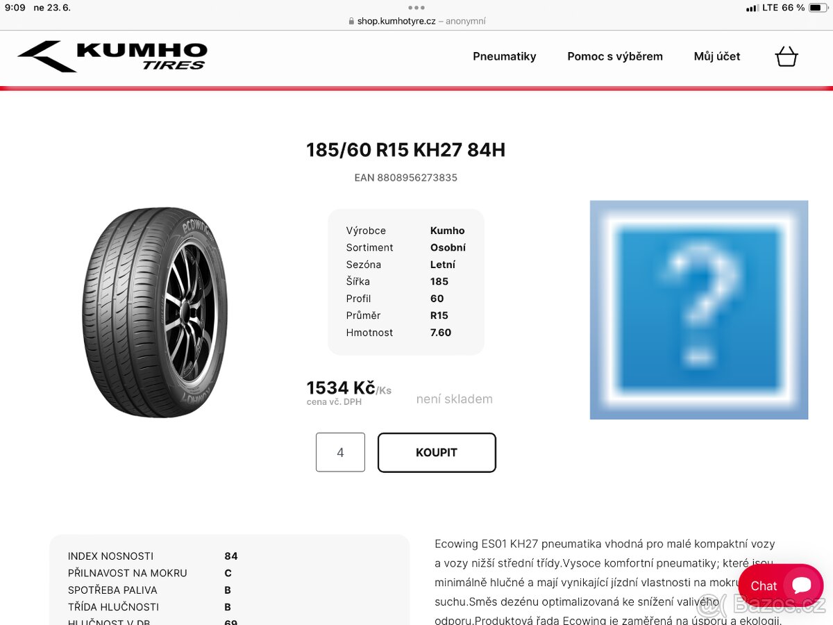 Kumho KH27 Ecowing ES01 185/60 R15 84H