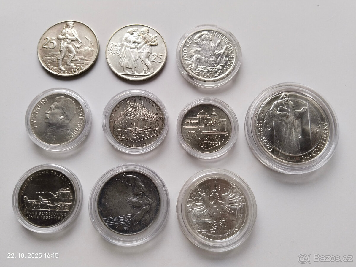 5x stříbrná pamětní mince Československo