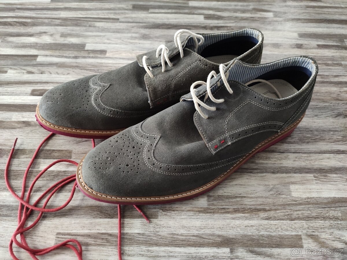 Modrošedé pánské kožené boty SMH - vel. 43