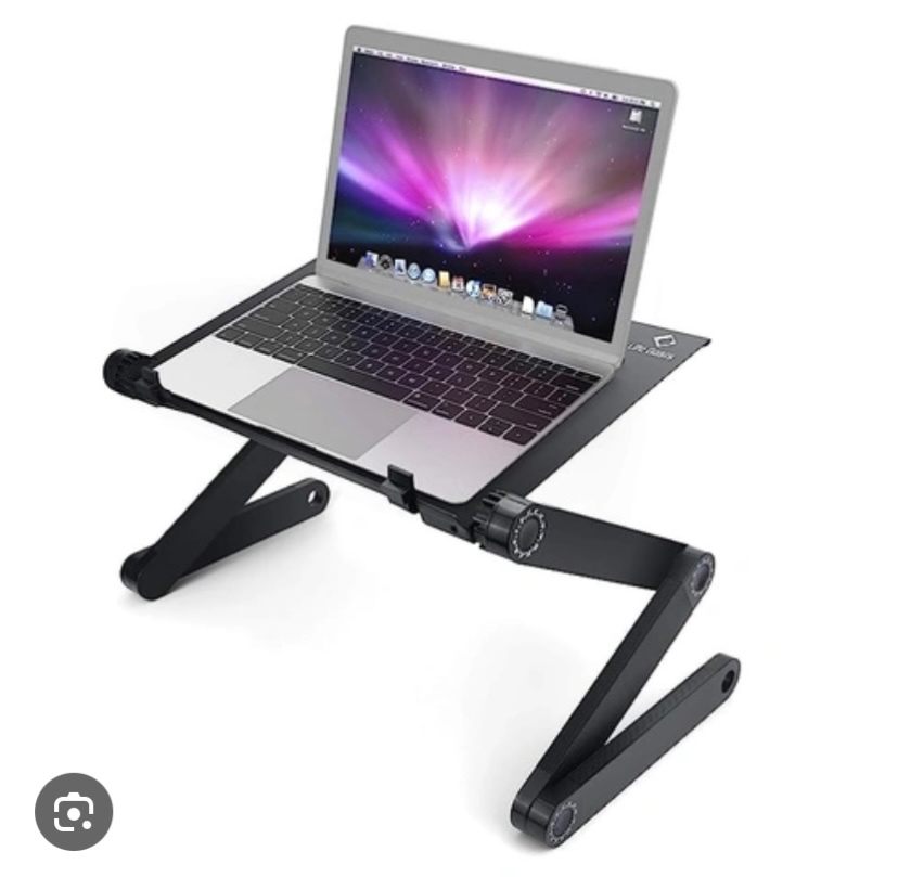 Skládací a polohovatelný stojan na notebook.